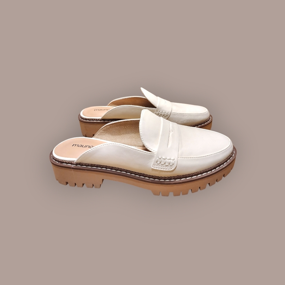 Maurices Gretchen Platform Loafer Womens 8 Off White Leather Chunky Heel Retro - Picture 6 of 14